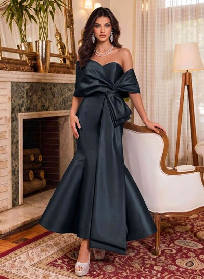 Trumpet/Mermaid Off-The-Shoulder Sleeveless Satin Prom Dresses With Bow(s)