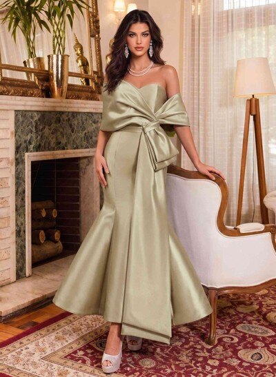 Trumpet/Mermaid Off-The-Shoulder Sleeveless Satin Prom Dresses With Bow(s)