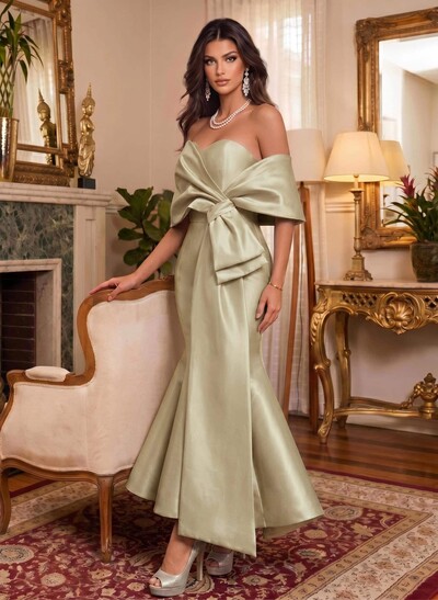 Trumpet/Mermaid Off-The-Shoulder Sleeveless Satin Prom Dresses With Bow(s)