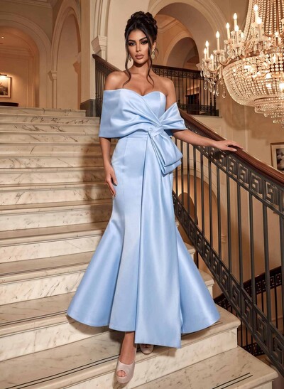 Trumpet/Mermaid Off-The-Shoulder Sleeveless Satin Prom Dresses With Bow(s)