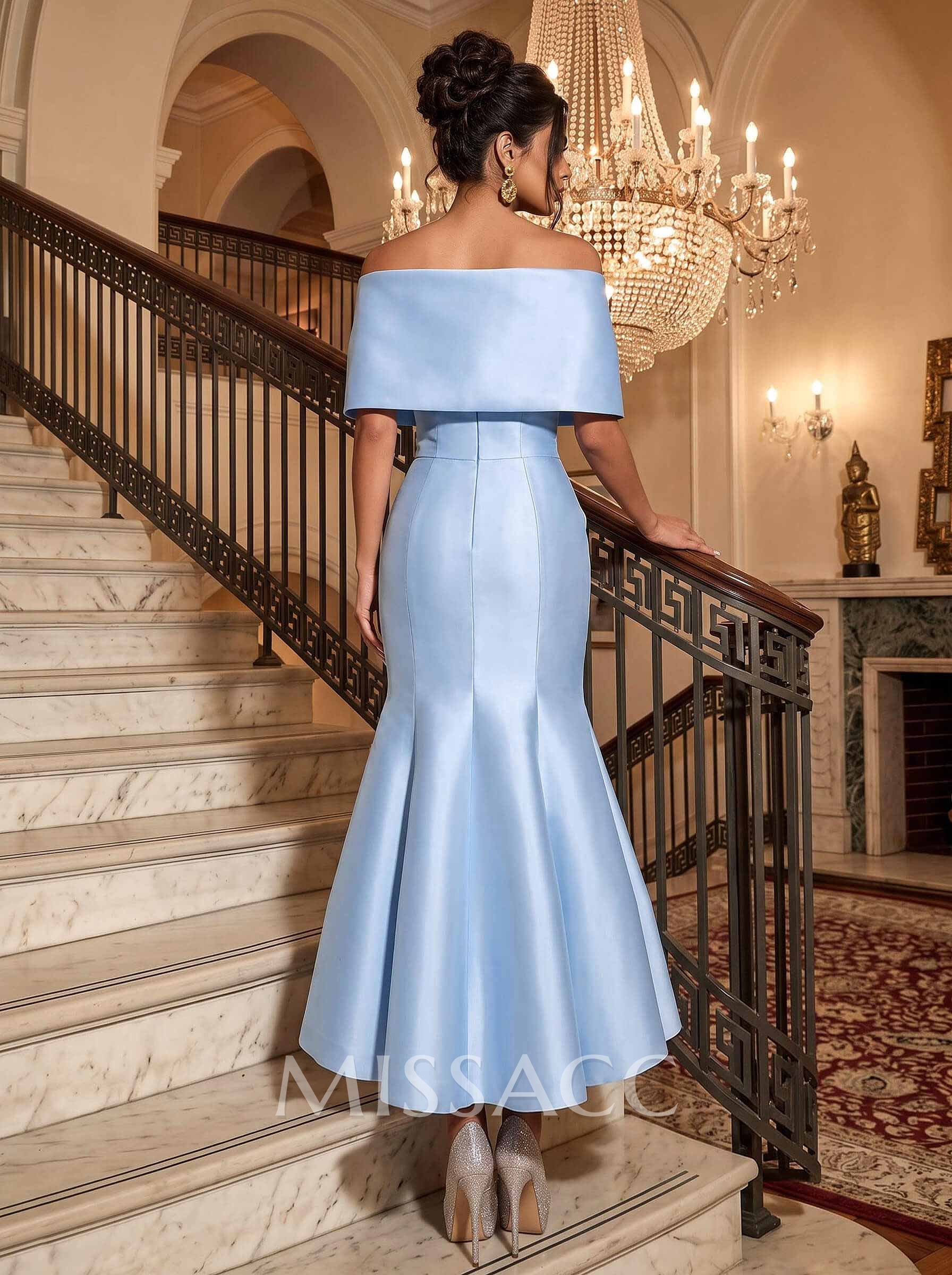 Trumpet/Mermaid Off-The-Shoulder Sleeveless Satin Prom Dresses With Bow(s)