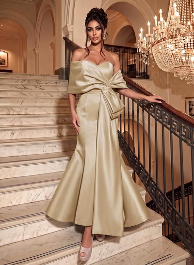 Trumpet/Mermaid Off-The-Shoulder Sleeveless Satin Prom Dresses With Bow(s)