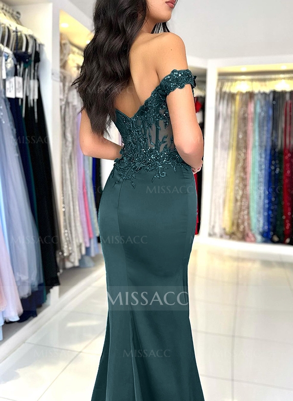 Trumpet/Mermaid Silk Like Satin Prom Dresses With Lace/High Split