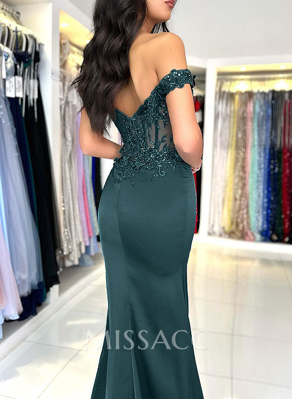 Trumpet/Mermaid Silk Like Satin Prom Dresses With Lace/High Split Trumpet/Mermaid Silk Like Satin Prom Dresses With Lace/High Split