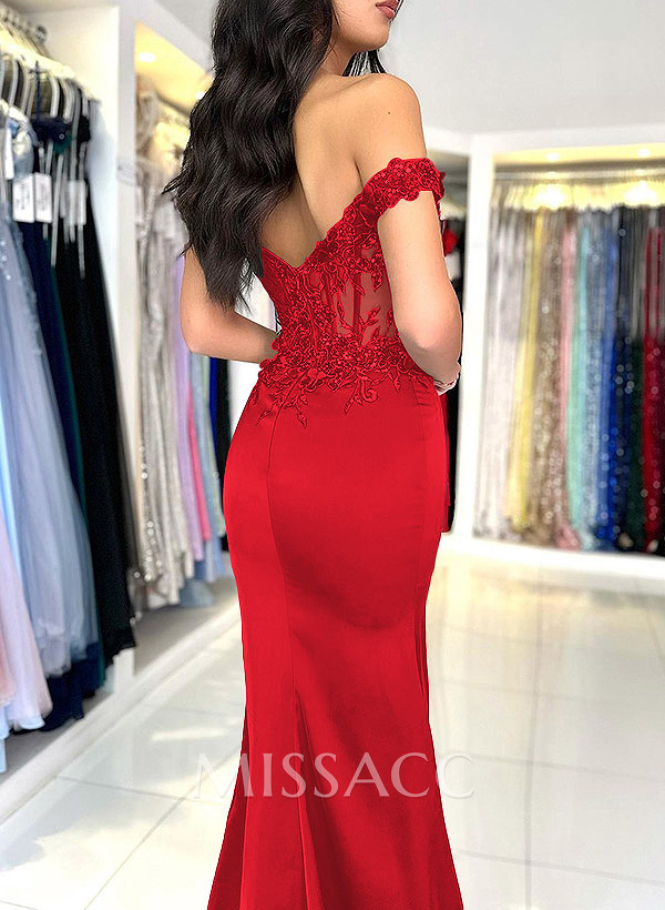 Trumpet/Mermaid Silk Like Satin Prom Dresses With Lace/High Split