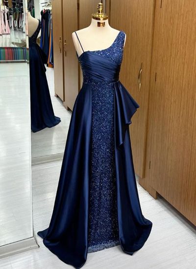 Sheath/Column Asymmetrical Sleeveless Sequined Prom Dresses With Ruffle