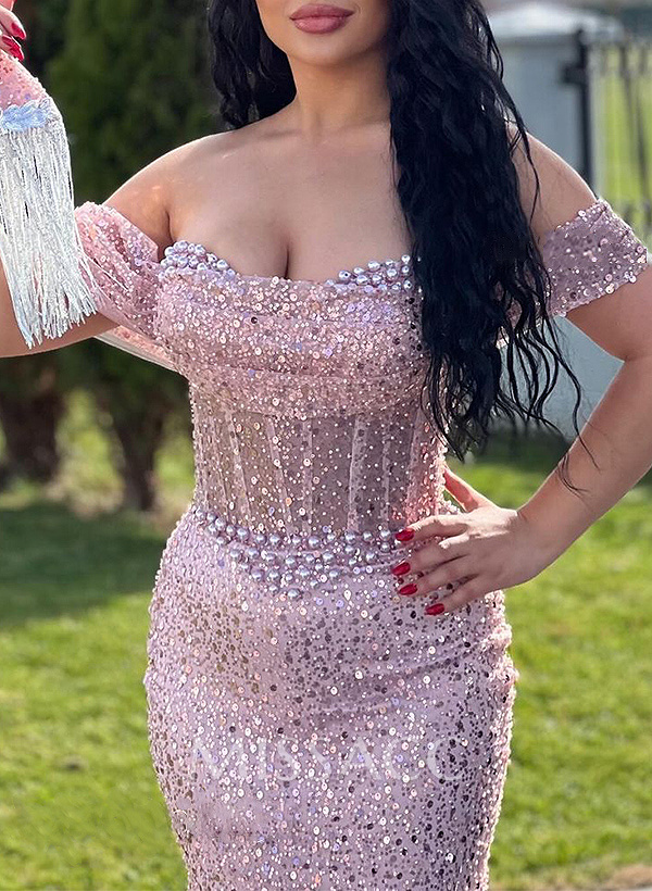 Trumpet/Mermaid Off-The-Shoulder Sleeveless Sequined Prom Dresses Trumpet/Mermaid Off-The-Shoulder Sleeveless Sequined Prom Dresses