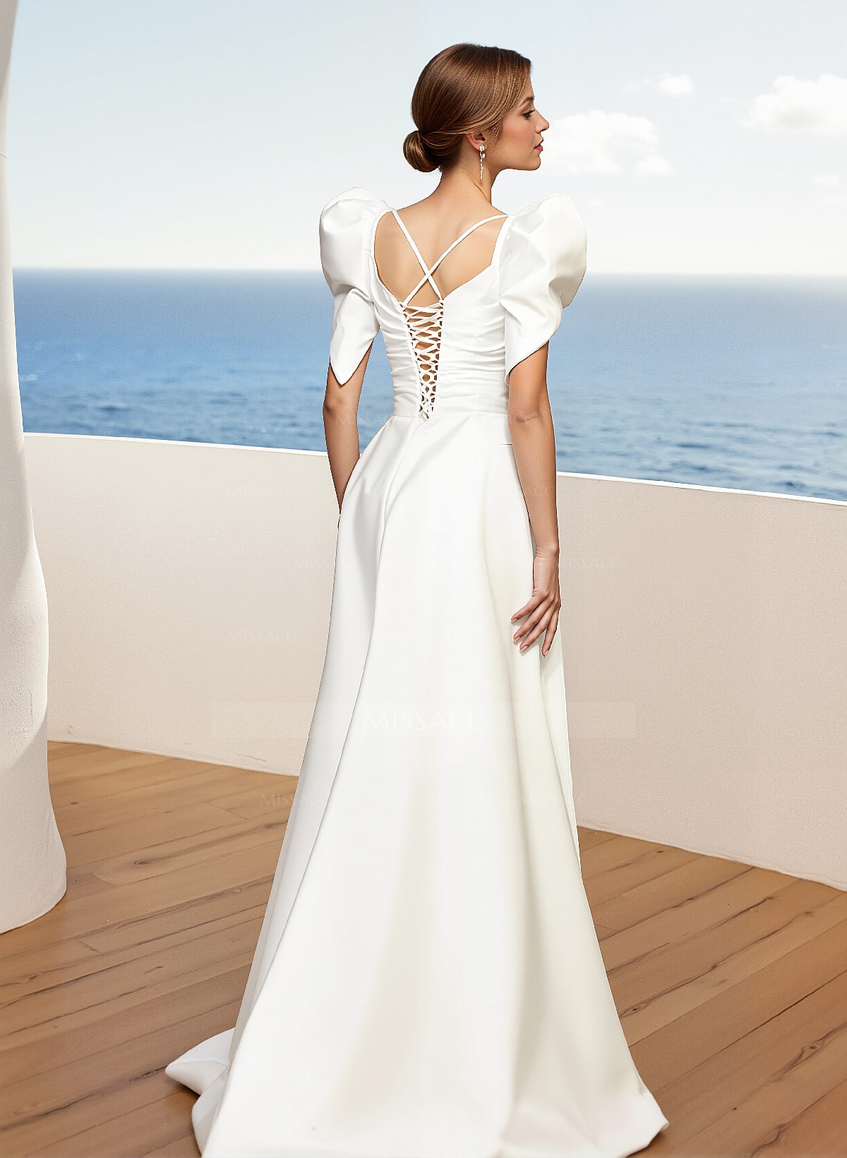 Sheath/Column Square Neckline Satin Wedding Dresses With High Split