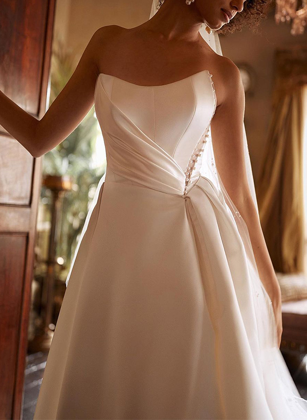 A-Line Sweetheart Sleeveless Satin Wedding Dresses With Beading