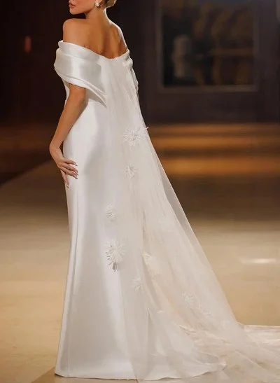 Sheath/Column Off-The-Shoulder Sleeveless Satin/Tulle Wedding Dresses