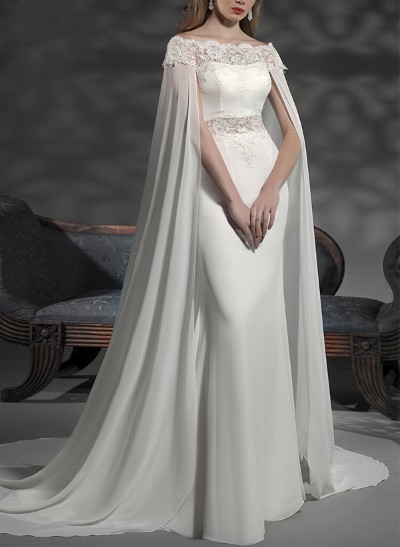 Sheath/Column Chiffon/Lace Wedding Dresses With Appliques Lace
