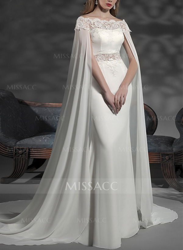 Sheath/Column Chiffon/Lace Wedding Dresses With Appliques Lace