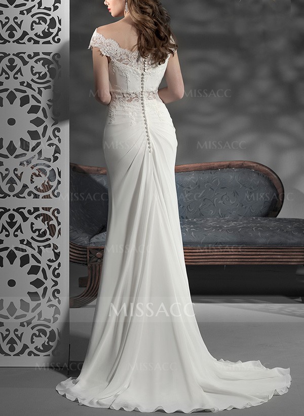 Sheath/Column Chiffon/Lace Wedding Dresses With Appliques Lace