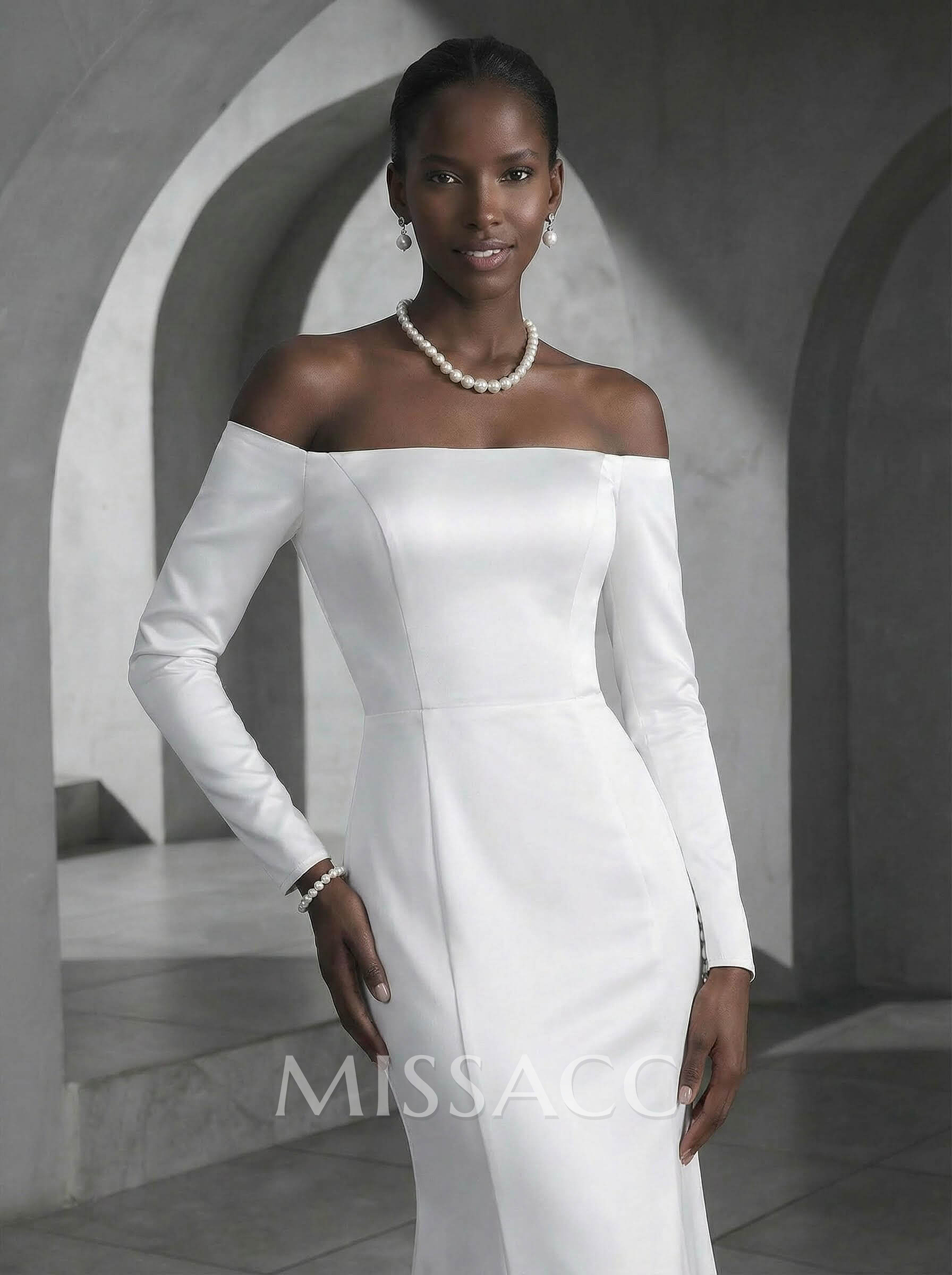 Trumpet/Mermaid Off-The-Shoulder Sweep Train Satin Wedding Dresses