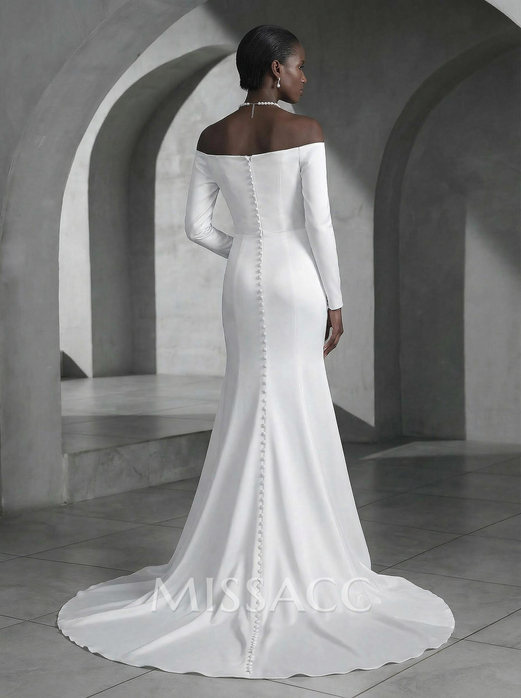 Trumpet/Mermaid Off-The-Shoulder Sweep Train Satin Wedding Dresses