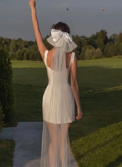 Sheath/Column Square Neckline Sleeveless Short/Mini Satin Wedding Dresses