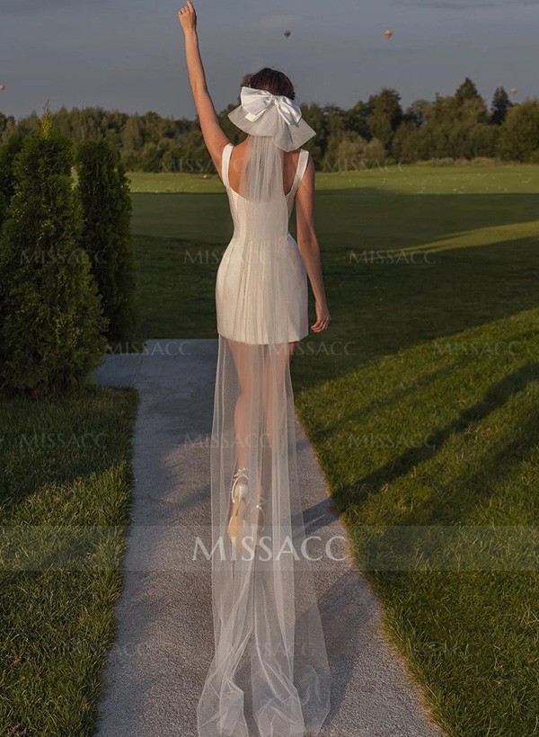 Sheath/Column Square Neckline Sleeveless Short/Mini Satin Wedding Dresses
