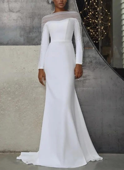 Trumpet/Mermaid Sweep Train Tulle/Elastic Satin Wedding Dresses