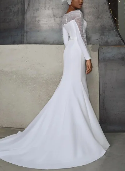 Trumpet/Mermaid Sweep Train Tulle/Elastic Satin Wedding Dresses