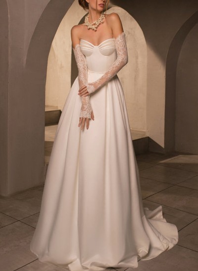 A-Line Long Sleeves Lace/Satin Wedding Dresses With Sequins