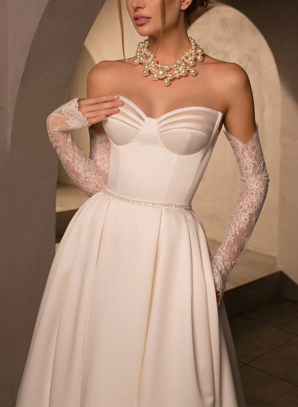 A-Line Long Sleeves Lace/Satin Wedding Dresses With Sequins