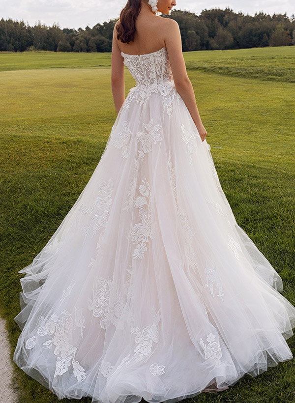 A-Line Sweetheart Lace/Tulle Wedding Dresses With Appliques Lace