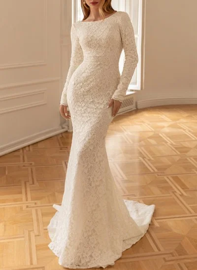 Trumpet/Mermaid Scoop Neck Long Sleeves Lace Wedding Dresses