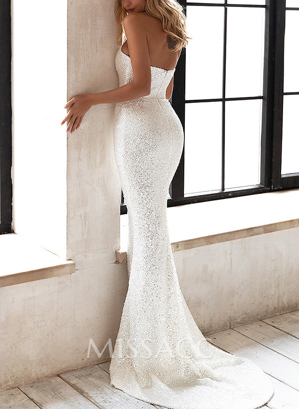 Trumpet/Mermaid One-Shoulder Detachable Matte Satin/Sequined Wedding Dresses