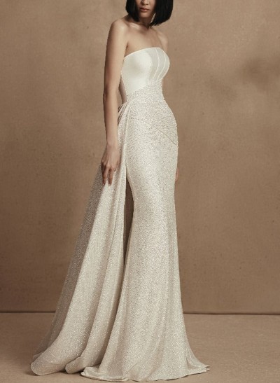 Sheath/Column Strapless Sleeveless Satin/Sequined Wedding Dresses