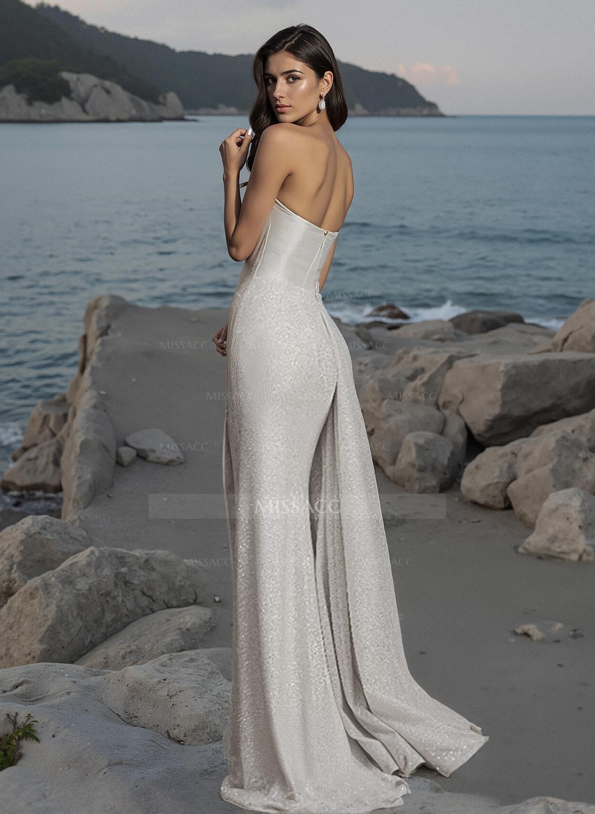 Sheath/Column Strapless Sleeveless Satin/Sequined Wedding Dresses