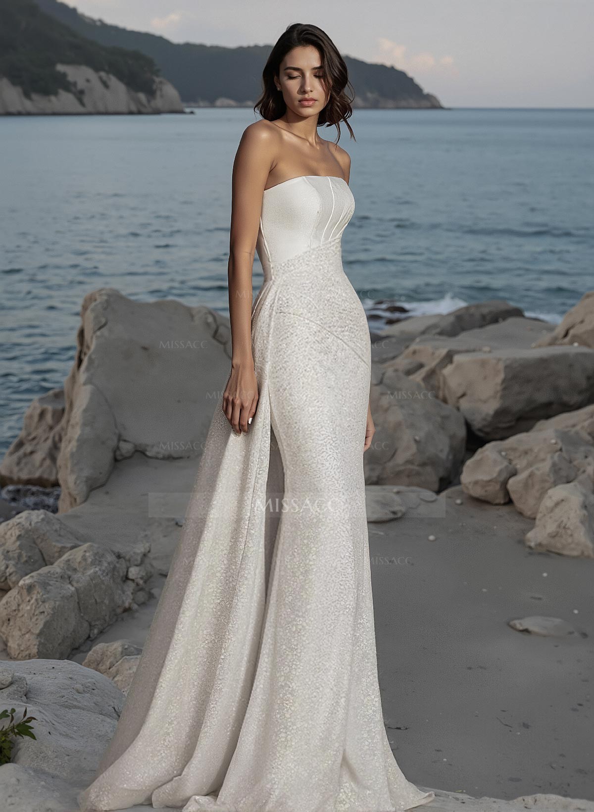 Sheath/Column Strapless Sleeveless Satin/Sequined Wedding Dresses