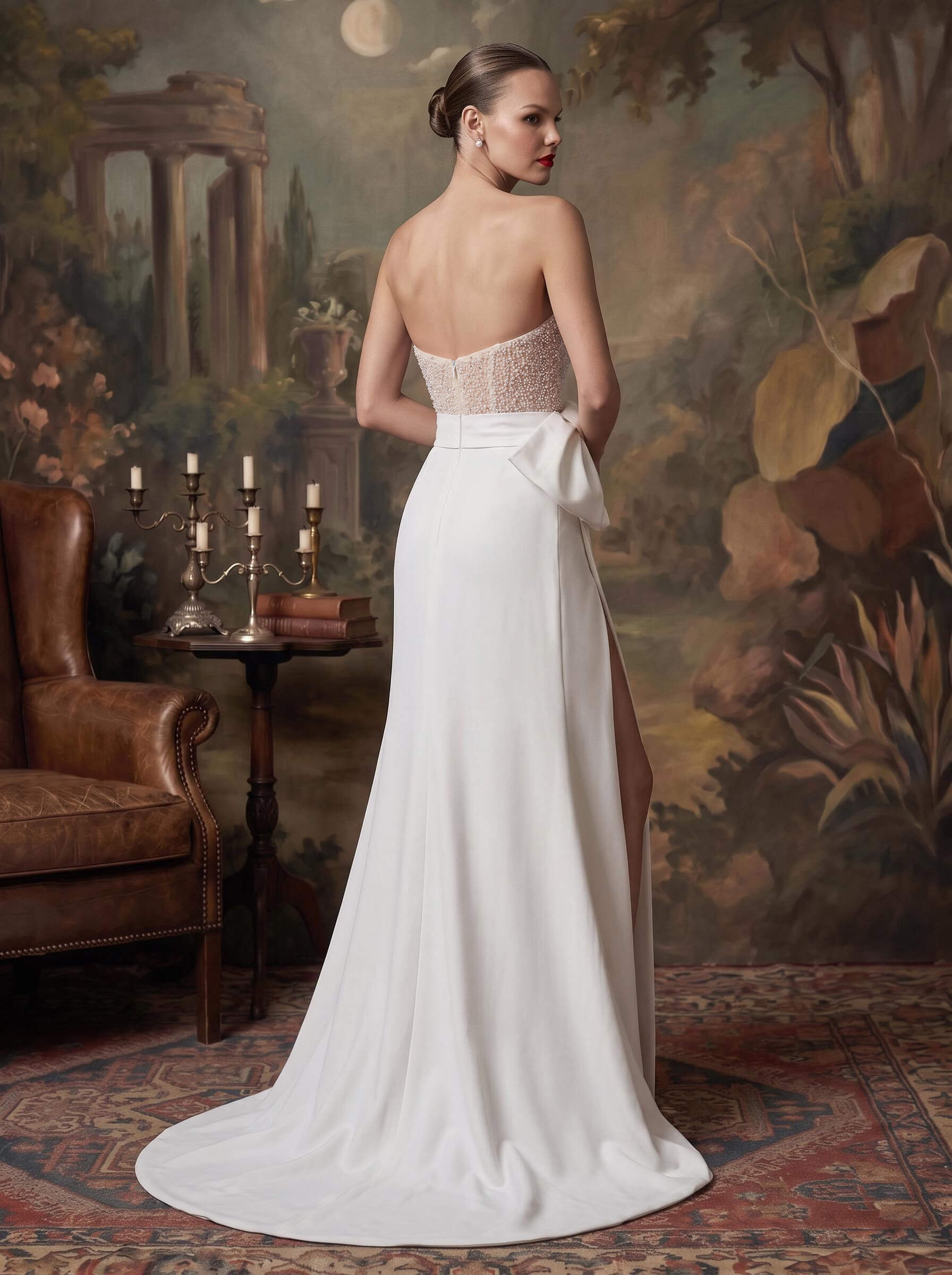 Sheath/Column Sweetheart Elastic Satin/Sequined Wedding Dresses With Bow(s)