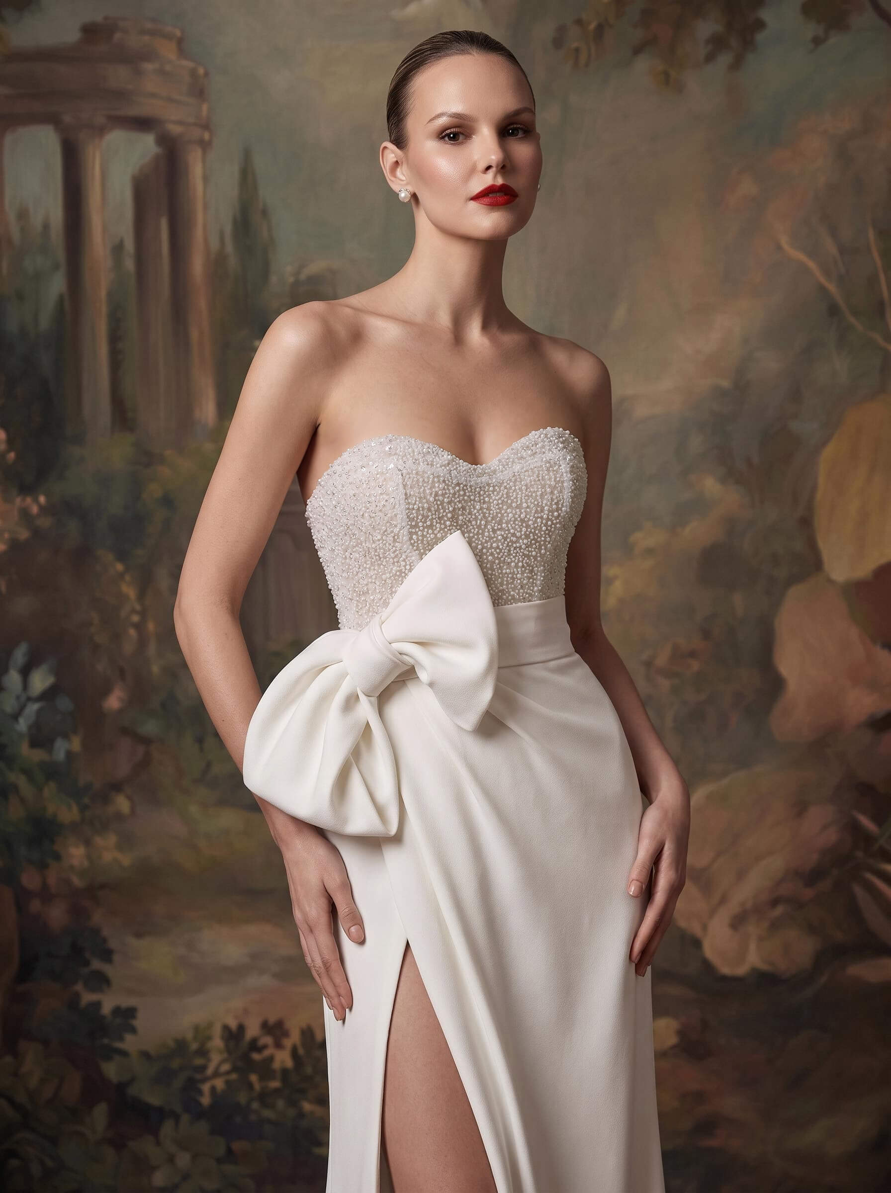 Sheath/Column Sweetheart Elastic Satin/Sequined Wedding Dresses With Bow(s)