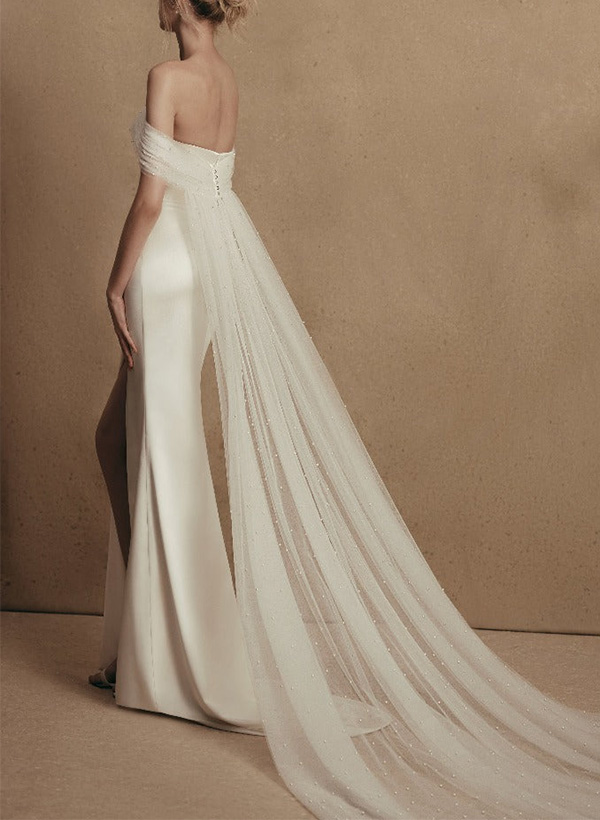 Sheath/Column Sweetheart Satin/Tulle Wedding Dresses With Beading