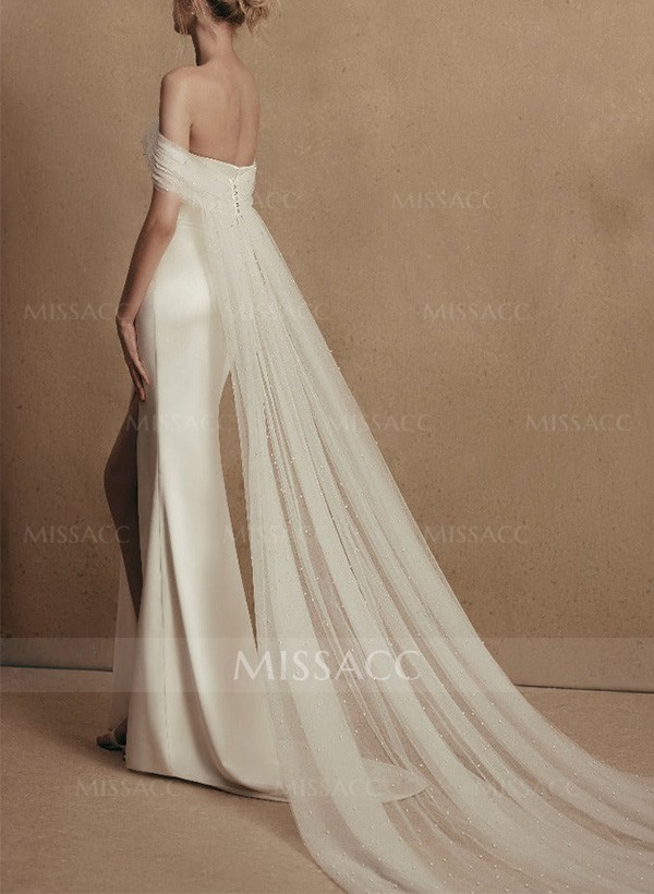 Sheath/Column Sweetheart Satin/Tulle Wedding Dresses With Beading