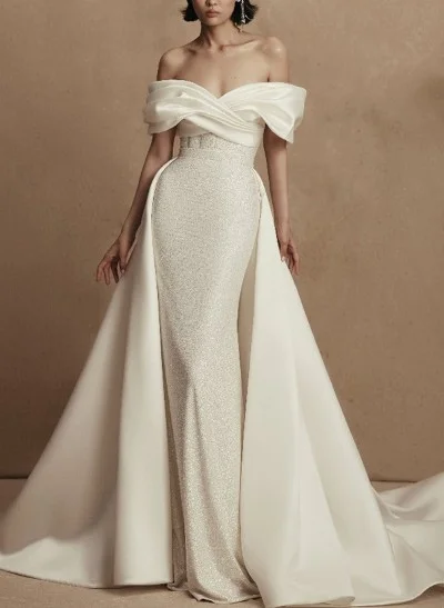 Sheath/Column Detachable Satin/Sequined Wedding Dresses