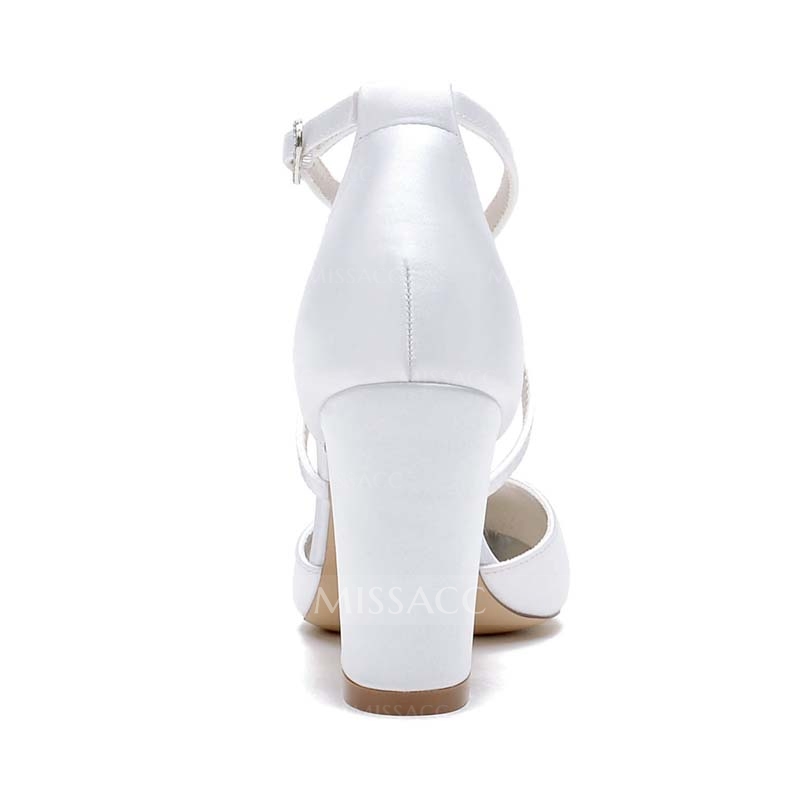 Chunky Heel Open Toe Wedding Shoes With Imitation Pearl