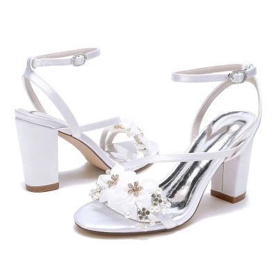 Chunky Heel Open Toe Wedding Shoes With Rhinestone/Imitation Pearl