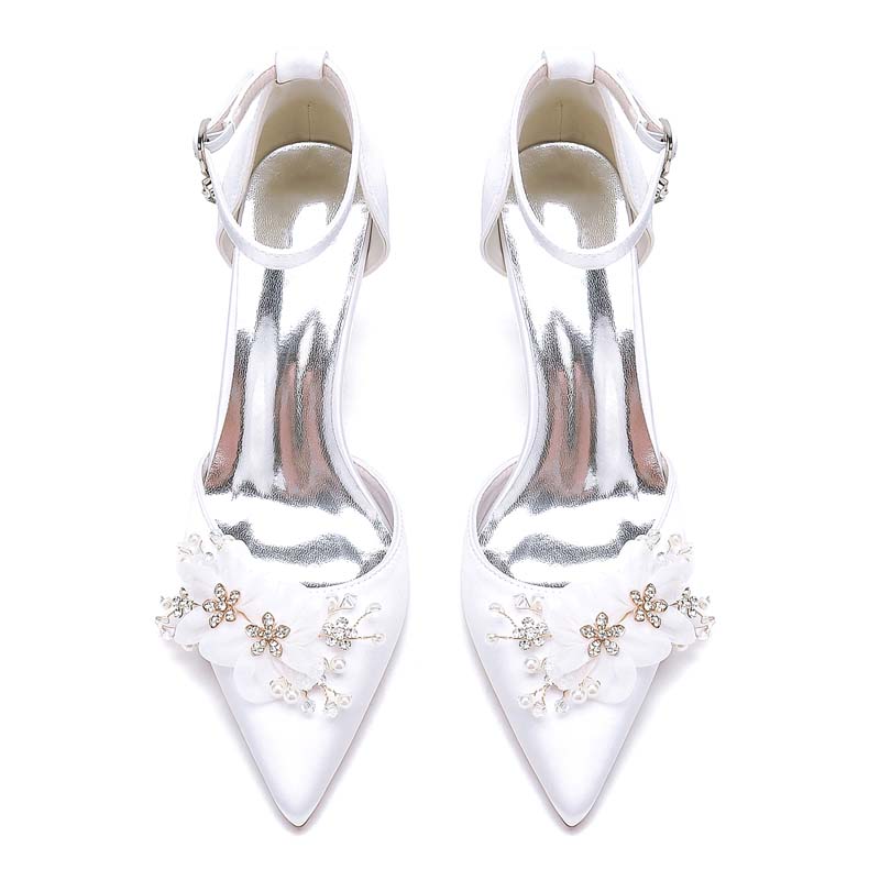 Kitten Heel Point Toe Wedding Shoes With Rhinestone/Imitation Pearl