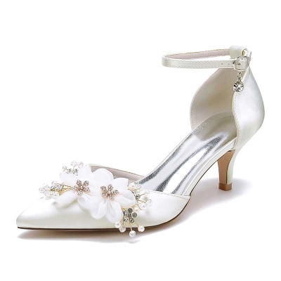 Kitten Heel Point Toe Wedding Shoes With Rhinestone/Imitation Pearl