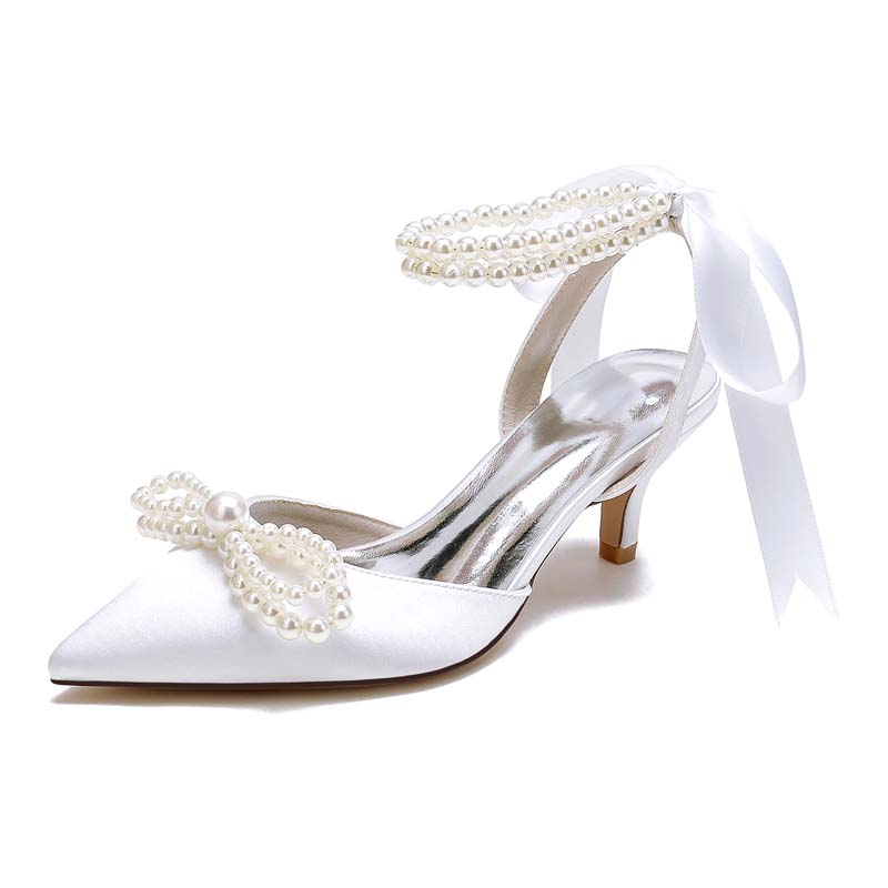 Kitten Heel Point Toe Wedding Shoes With Imitation Pearl