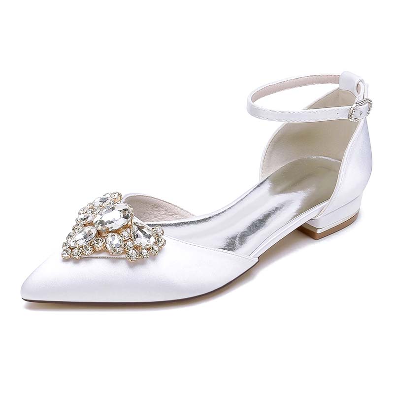 Low Heel Point Toe Wedding Shoes With Rhinestone