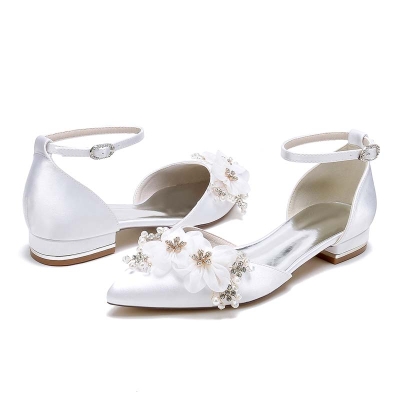 Low Heel Point Toe Wedding Shoes With Rhinestone/Imitation Pearl