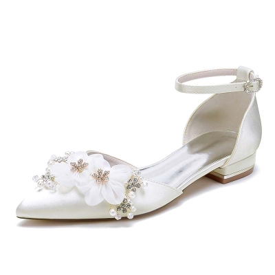 Low Heel Point Toe Wedding Shoes With Rhinestone/Imitation Pearl