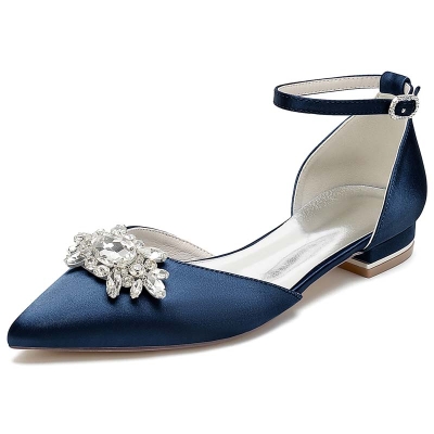 Low Heel Point Toe Wedding Shoes With Rhinestone