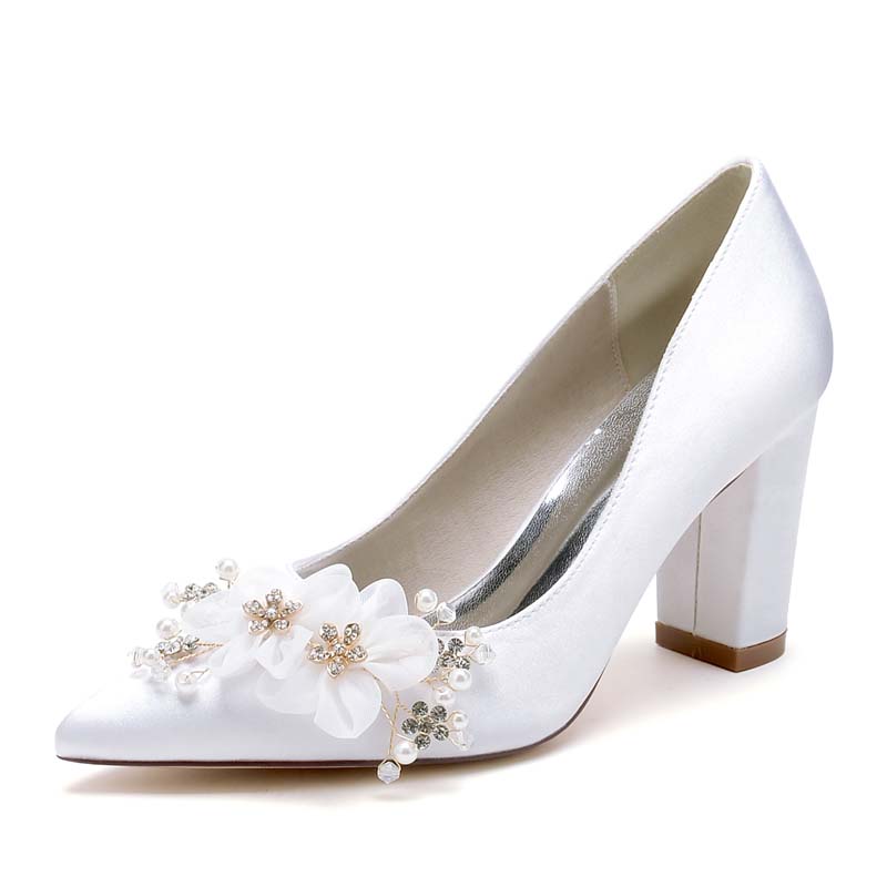 Chunky Heel Point Toe Wedding Shoes With Rhinestone/Imitation Pearl
