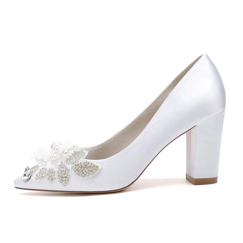 Chunky Heel Point Toe Wedding Shoes With Rhinestone/Imitation Pearl
