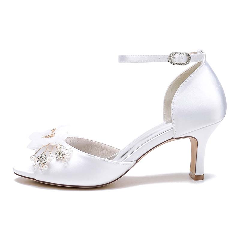 Ankle Strap Heel Peep Toe Wedding Shoes With Rhinestone/Imitation Pearl
