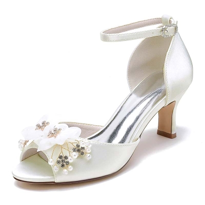 Ankle Strap Heel Peep Toe Wedding Shoes With Rhinestone/Imitation Pearl