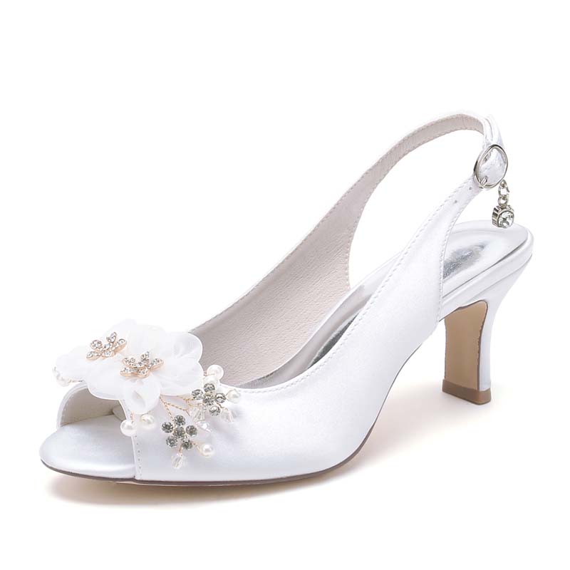 Slingback Heel Peep Toe Wedding Shoes With Rhinestone/Imitation Pearl